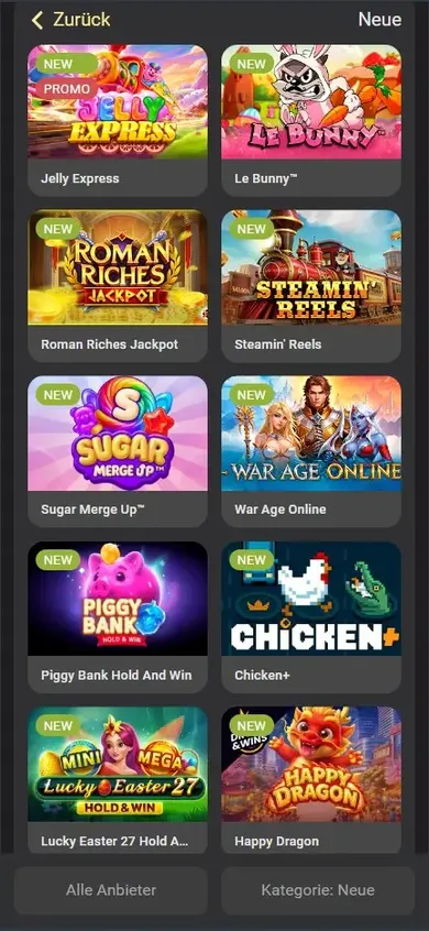 1xSlots Casino Spielelobby auf dem Smartphone