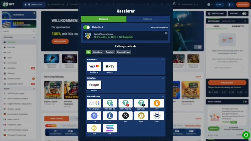 20Bet Casino Zahlungsmethoden
