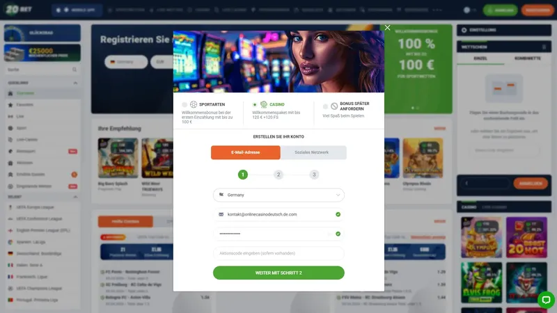 20Bet Casino Registrierung