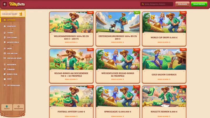 BillyBets Bonusbereich
