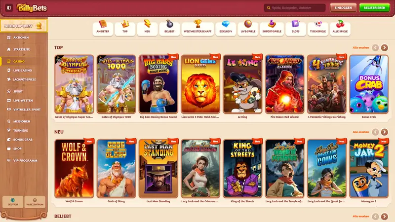 BillyBets Spielelobby