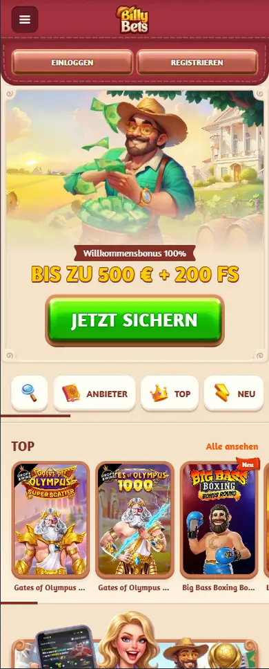 BillyBets auf dem Smartphone
