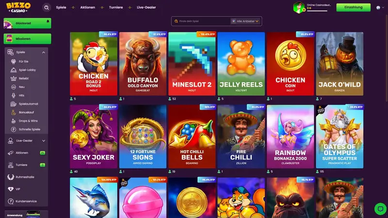 Bizzo Casino Bonusseite