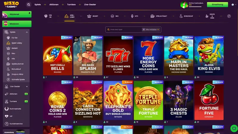 Bizzo Casino Spielelobby