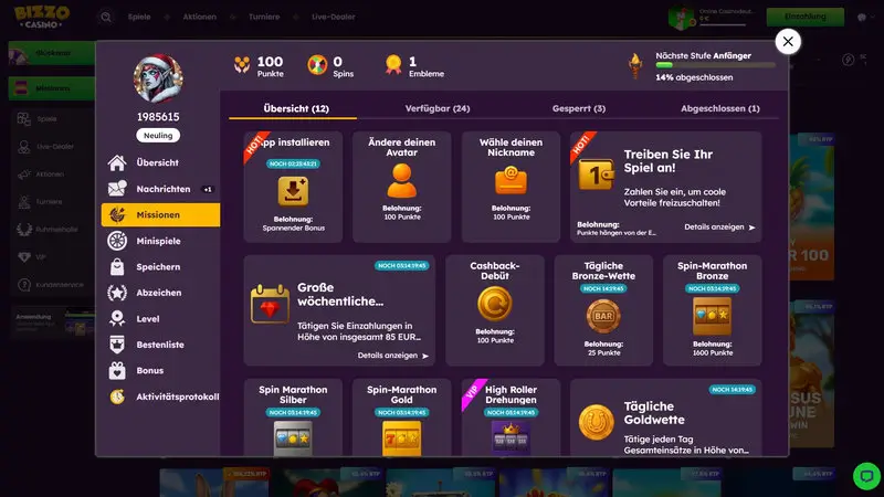 Bizzo Casino Missionen