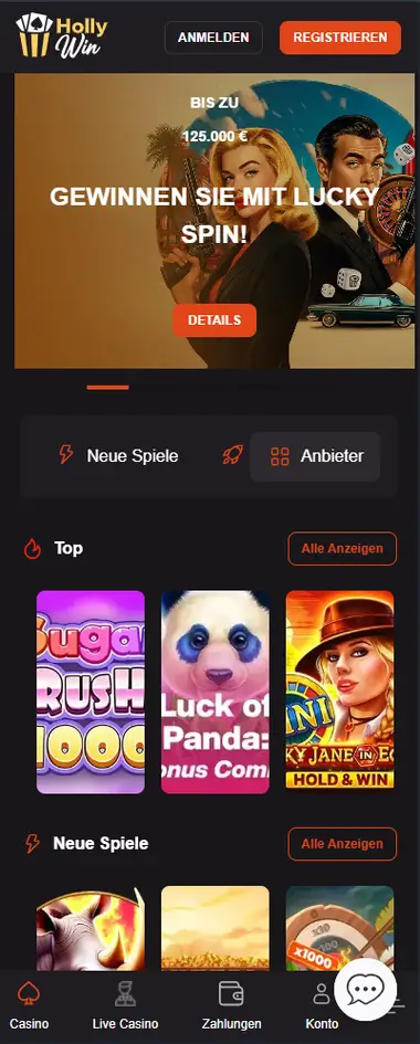 HollyWin auf dem Smartphone