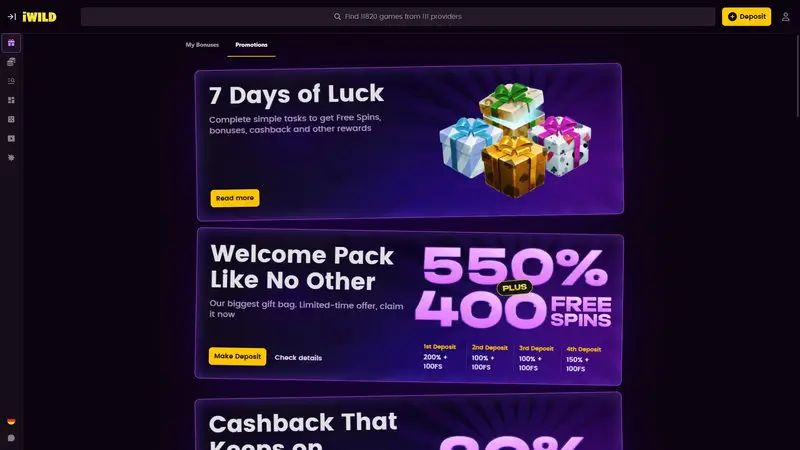 iWild Casino Bonusseite