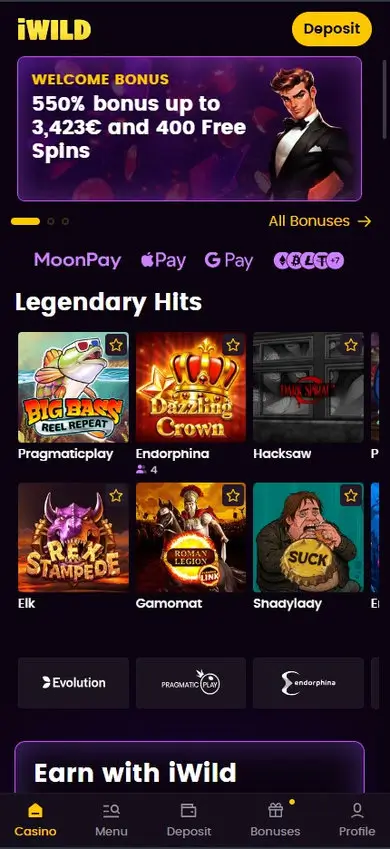 iWild Casino auf dem Smartphone