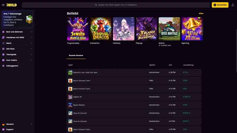 iWild Casino neueste Gewinne