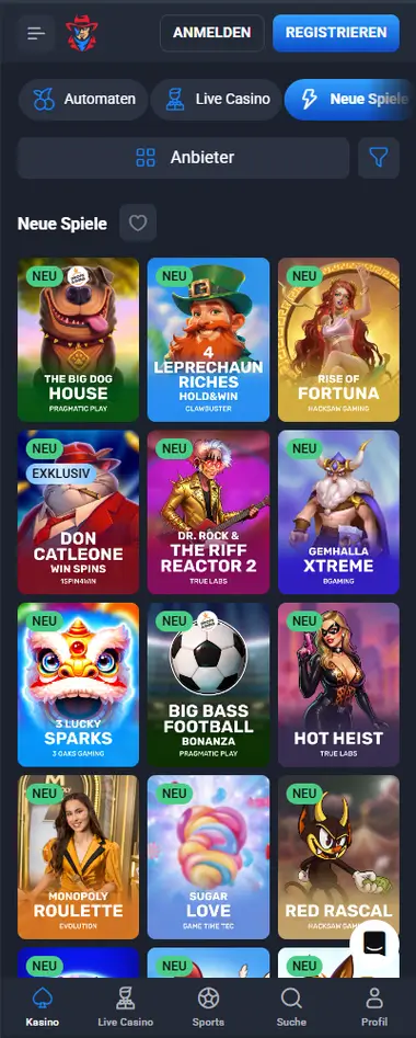 LuckyHunter Spielelobby mobil