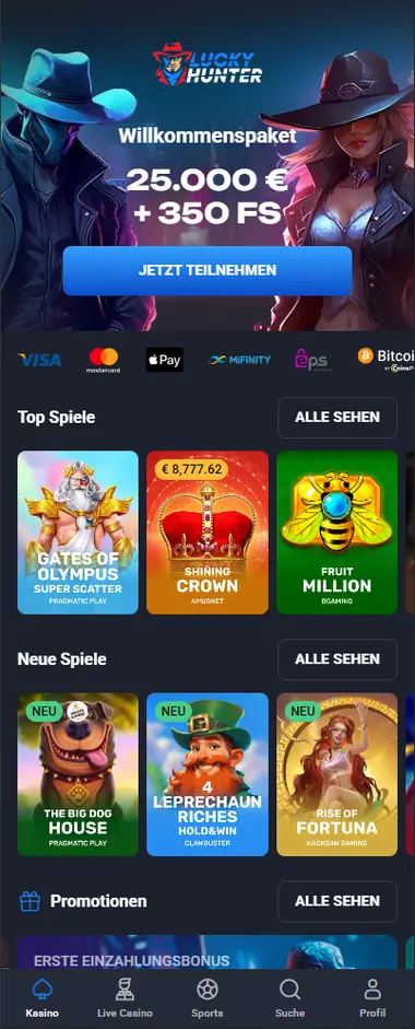 LuckyHunter auf dem Smartphone