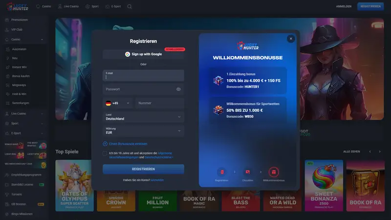 LuckyHunter Registrierung