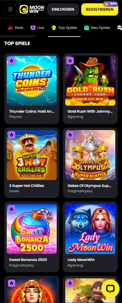 Moonwin Spielelobby mobil