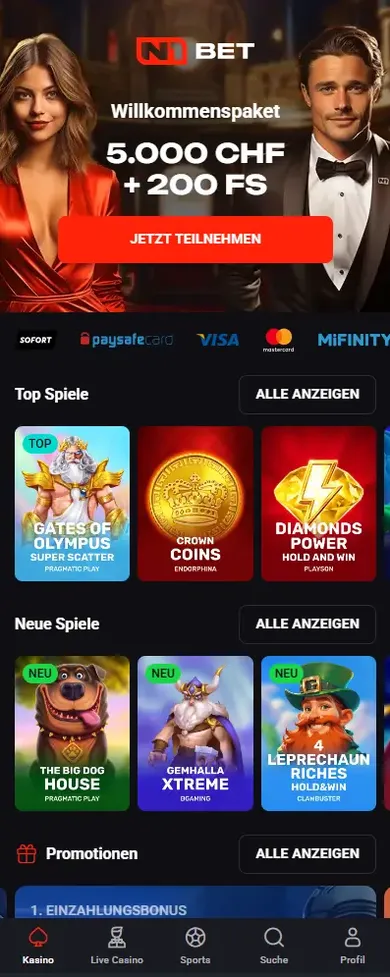 N1Bet auf dem Smartphone