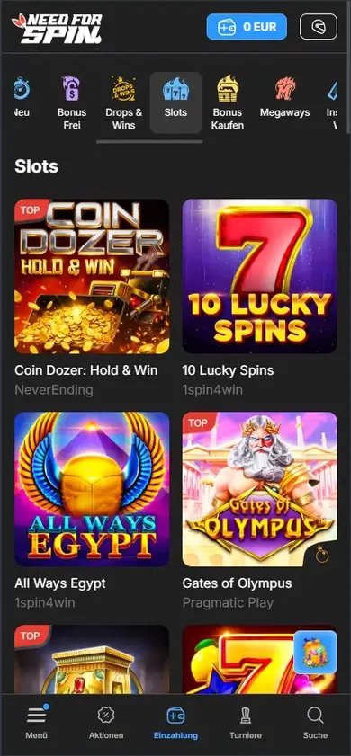 Need for Spin Spielelobby mobil