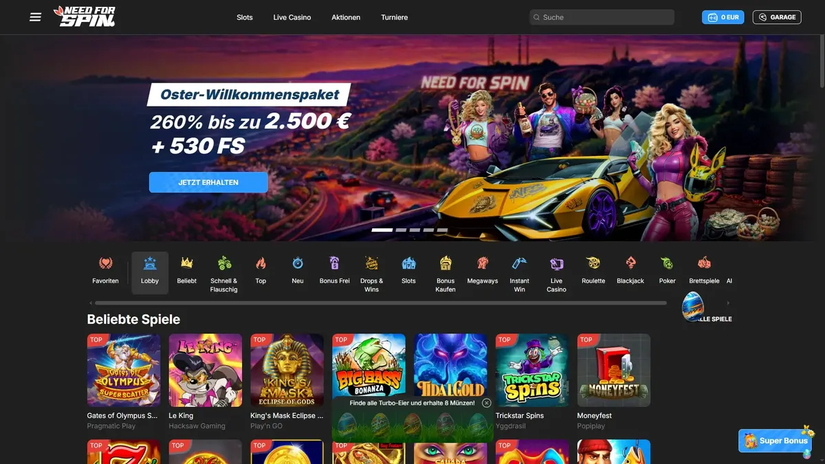 Need for Spin Casino Startseite