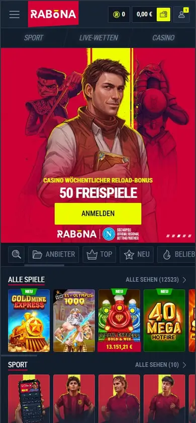 Rabona auf dem Smartphone