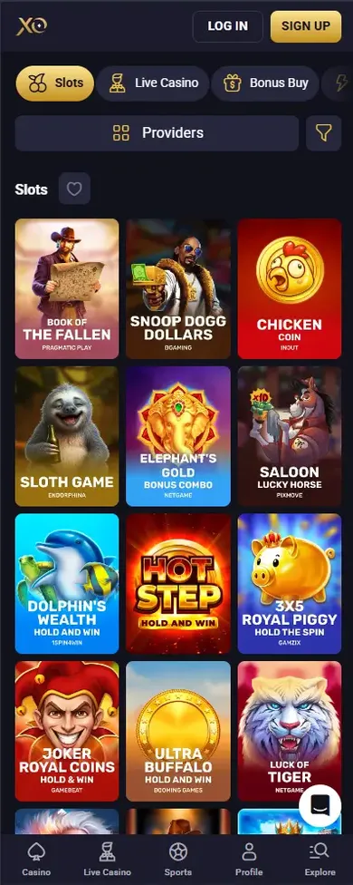 RollXO Spielelobby mobil