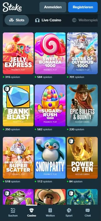 Stake Casino Spielelobby mobil