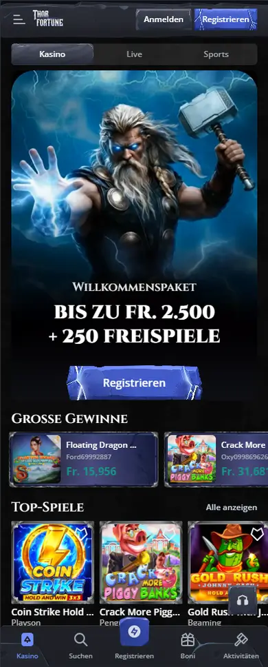 ThorFortune auf dem Smartphone