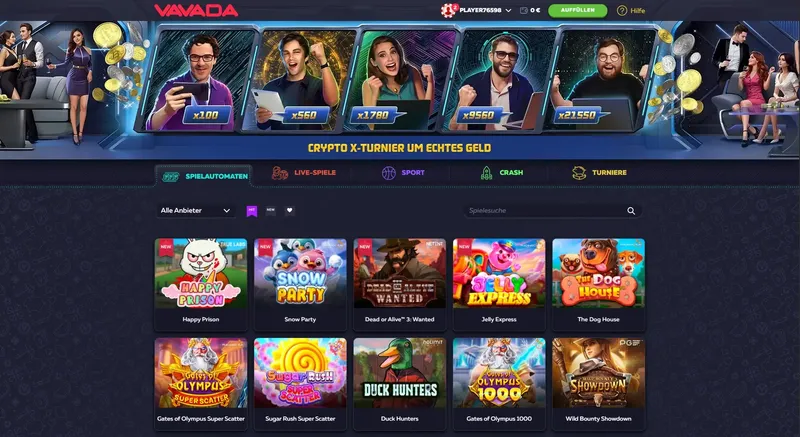 Vavada Casino Spielelobby mit Slot-Auswahl und Kategorien