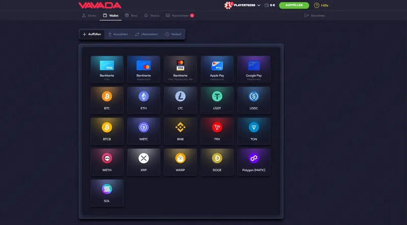 Vavada Casino Zahlungsmethoden - Visa, Mastercard, Bitcoin, Ethereum, USDT und weitere Kryptow&auml;hrungen