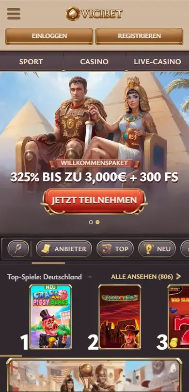Vicibet auf dem Smartphone