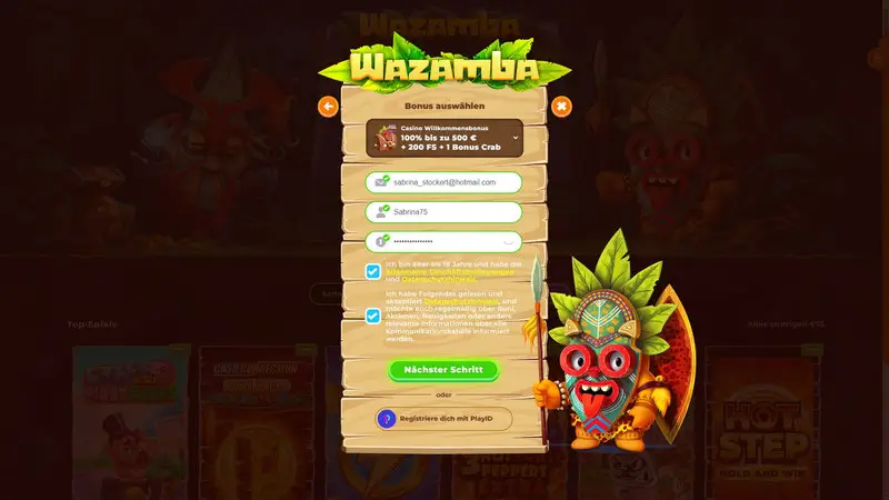 Wazamba Registrierung